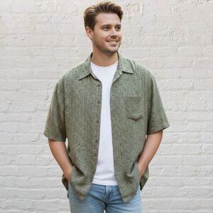 Claiborne Olive Cream 100% Silk Camp Shirt XL Vintage Timeless Relaxed Preppy